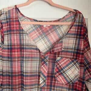 SUMMER SALE | Eden & Olivia Pink Plaid Roll-Tab Sleeve Tunic Top | Size 2X